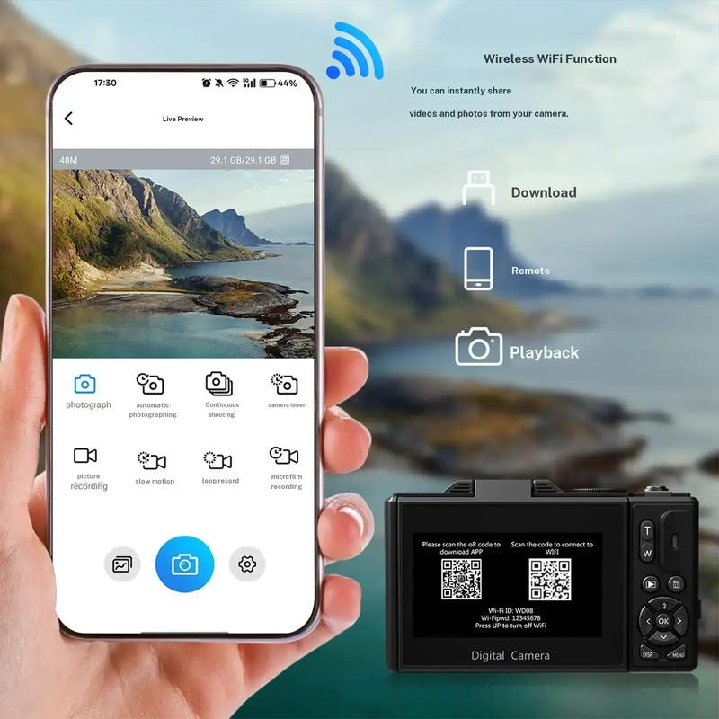 4K Digital Camera for Photography with 64MP, 3 Inch 180° Flip Screen, 18X Digital Zoom, 32GB Micro SD Card, 2 Batteries, Ideal for Gift