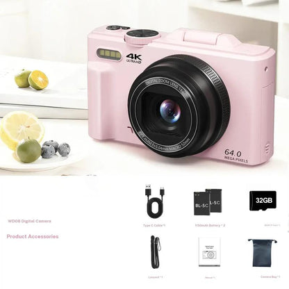 4K Digital Camera for Photography with 64MP, 3 Inch 180° Flip Screen, 18X Digital Zoom, 32GB Micro SD Card, 2 Batteries, Ideal for Gift